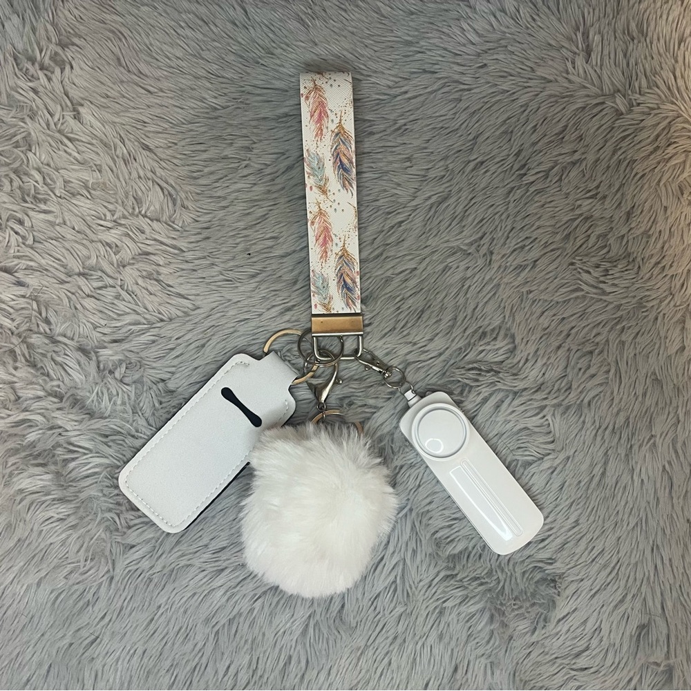 Handmade Faux Leather Feather Wristlet Safety Keychain Accessory Set